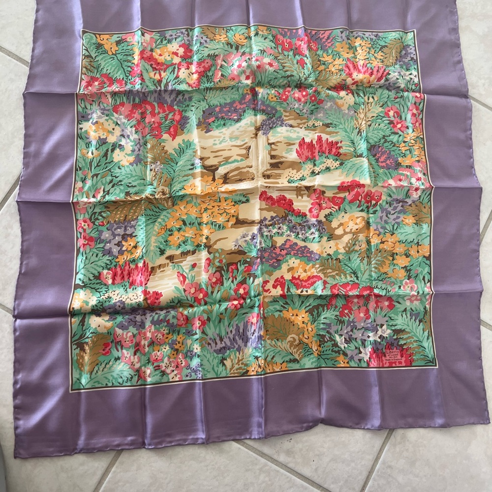 Liberty of London Floral Garden Print Silk Scarf hand rolled edge 26.5” x 27”
